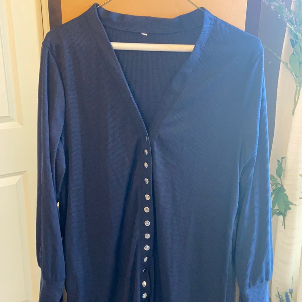 NWOT M Navy Blue Ribbed button up Cardigan